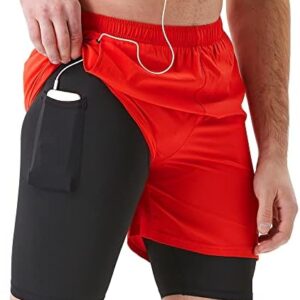 TENJOY Men's 2 in 1 Running Shorts 5 in or 7 in Quick Dry Gym Athletic Workout Shorts for Men with Phone Pockets