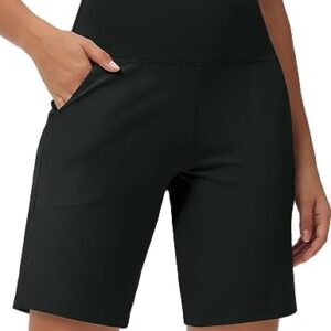 THE GYM PEOPLE Women's High Waisted Bermuda Workout Shorts Long Hiking Running Shorts with Zipper Pockets