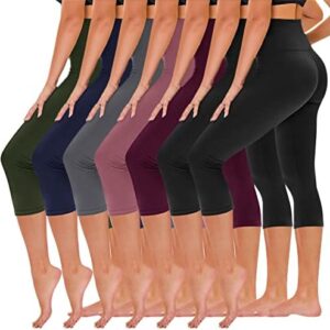 TNNZEET 7 Pack Capri Leggings for Women, High Waisted Soft Black Workout Yoga Pants