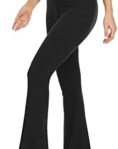 TNNZEET Women’s Black Flare Yoga Pants, Crossover High Waisted Casual Bootcut Leggings