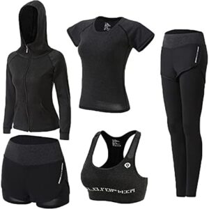 TONGXinHUA 5 Pcs Workout Outfits Set for Women, Sport Suits Fitness Athletic Outfits Set for Doing Yoga, Dancing, Fitness