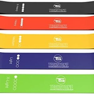 TechStone Resistance Bands Set for Men and Women, Pack of 5 Different Resistance Levels Elastic Band for Home Gym Long Exercise Workout – Great Fitness Equipment for Training, Yoga – Free Carrying Bag