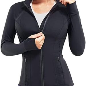 TrainingGirl Women's Sports Jacket Full Zip Workout Running Jacket Slim Fit Long Sleeve Yoga Track Jacket with Thumb Holes