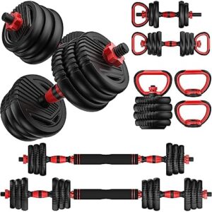 Trakmaxi Adjustable Dumbbell Set 20LB/55LB/70LBS Free Weights Dumbbells, 4 in 1 Weight Set, Dumbbell, Barbell, Kettlebell, Push-up, Home Gym Fitness Workout Equipment for Men Women