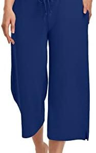 UEU Womens Capri Yoga Pants Wide Leg Drawstring Loose Comfy Lounge Pajama Capris Sweatpants with Pockets