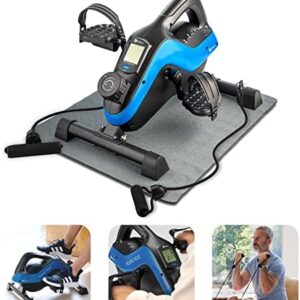 Under Desk Bike Pedal Exerciser with Resistance Bands, Arm and Leg Mini Exercise Bike Stationary Bike Pedals, Desk Exercise Equipment, Foot Pedal Exerciser and Desk Workout Compatible with Fitness App