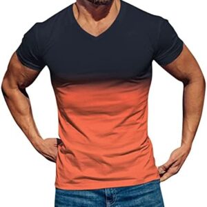 VALSEEL Men's T Shirt Casual V-Neck Gradient Color Printing Pullover Summer Fitness Sports Short Sleeves Tee Shirts for Men