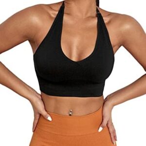 Verdusa Women's Backless Seamless Workout Sport Bra Crop Halter Top