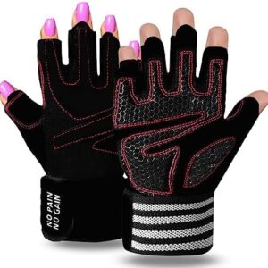 Weight Lifting Gloves for Women Gym Workout with Wrist Support,Padded Half Finger Gloves for Fitness Exercise