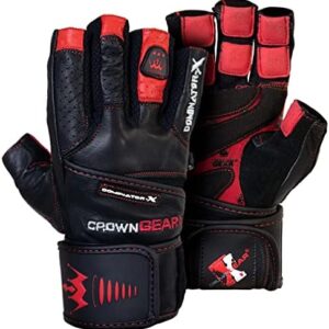 Weightlifting Gloves for Gym Fitness Crossfit Bodybuilding - Workout Gloves for Men & Women - Dominator Leather Crossfit Cross Training Gloves Wrist Strap Wrap - Best Weight Lifting Gloves with Wrist Support for Heavy Lifting - 1 Year Replacement Warranty