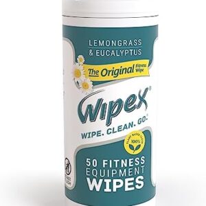 Wipex Fitness Equipment Wipes - Original Natural Plant Based Gym Wipes for Equipment, Clean Surfaces at Home or Gym, Use as a Yoga Mat Cleaner, Peloton Cleaner, Exercise Machine Wipes with Lemongrass, Eucalyptus & Vinegar, 50 Count (Pack of 1)