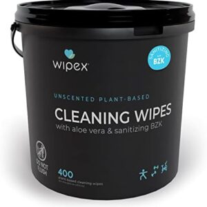 Wipex Gym & Fitness Cleaning Wipes, 400ct Dispensing Bucket with Sanitizing BZK Antiseptic - Great to use in Gyms, Fitness & Yoga Studios, Spas and School Athletics