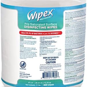 Wipex Gym Wipes Antibacterial Refills - EPA Registered Bulk Size Disinfecting Cleaning Wipes for Dispensers, Safely Kill Viruses and Bacteria in 15 Seconds, Sanitize Gym Equipment, Fitness Equipment and Surfaces, 800ct Gym Refill Rolls