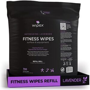 Wipex Gym Wipes Refill, 700 Count, Large 8"x12" Fitness Equipment Wipes with Cleaning Vinegar and Refreshing Lavender Essential Oil for Yoga Mat Cleaner, Fits Dispensers, 700 Count (Pack of 1)