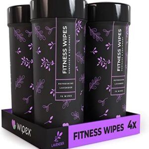 Wipex Natural Fitness Equipment Wipes, 75 Lavender & Vinegar Wipes, Use as a Yoga Mat Cleaner, Peloton Cleaner, Gym Wipes for Equipment at Home or Club, Bulk Gym Wipes for Everyday Use (300 Gym Wipes)