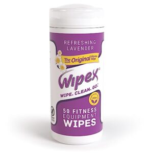 Wipex Original Fitness Equipment Wipes - NEW Plant-Based No-Lint Cloth Gym Wipes for Workout Equipment, Yoga Mat Cleaner, Peloton Cleaner, Exercise Machine Wipes with Lavender Essential Oil & Vinegar, 50 Fitness Wipes