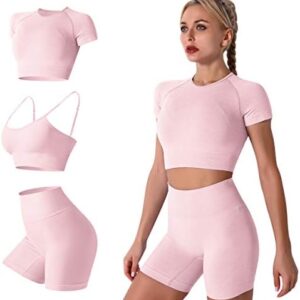 Women's Yoga Outfit Seamless Workout Set High Waist Exercise Shorts Pants with Sport Bra 3PCS Tracksuit Gym Tracksuits