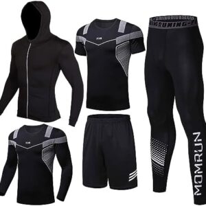 Workout Sets Compression Shirt Pants Jacket for outdoor sports Gym Clothes for Men 5PCS