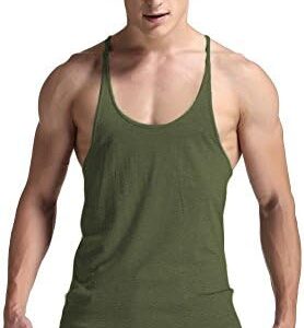 YAKER Men's Fitness Gym Tank Top Singlet Bodybuilding Stringers Sleeveless Muscle Shirt