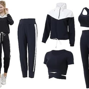 ZETIY Workout Sets for Women 5 PCS Yoga Outfits Running Fitness Activewear Tracksuit Sets