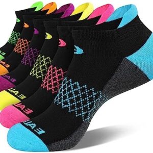 eallco Womens Ankle Socks 6 Pairs Running Athletic Cushioned Sole Socks With Tab