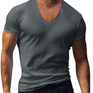 Mens Designer T Shirts Casual Cotton Muscle Fit V Neck Short Sleeve Athletic Shirts Summer Fashion Fitness Tops