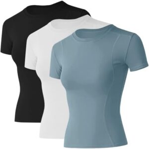 Loovoo Women Workout Shirts 2 Pack Short Sleeve or 1 Piece Athletic Compression Dry Fit Yoga Gym Tops