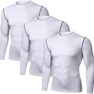 Long Sleeve Compression Shirts for Men 3 Pack Sun Protection Tee Tops Summer Dry Fit Workout Football Undershirt