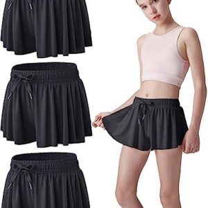 3 Pack Girls Flowy Shorts with Spandex Liner 2-in-1 Youth Butterfly Skirts for Fitness, Running, Sports