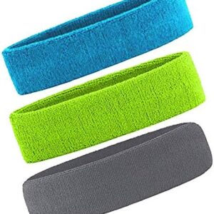 3 Pack Men & Women Sweatband Headband Terry Cloth Moisture Wicking for Sports Tennis Gym Work Out