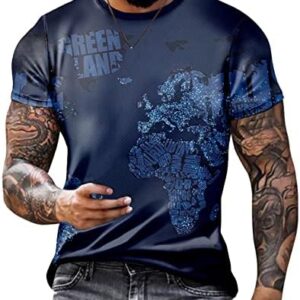 3D Shirt for Men Graphic Summer Short Sleeve Stylish Tee Shirts Crewneck World Map Printed Fitness Muscle Top Shirt