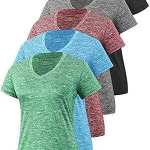 5-Pack Women's Short Sleeve Dry Fit T-Shirt Moisture Wicking Athletic V-Neck Tee