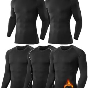 5 or 4 Pack Men's Thermal Compression Shirt Fleece Lined Long Sleeve Athletic Base Layer Cold Weather Gear Workout Top