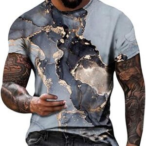 5xlt Mens Shirts Big and Tall Summer Casual Marble Print Short Sleeve Crew Neck Muscle Fit Sport Shirts 2023