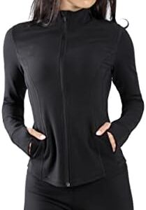 90 Degree By Reflex Womens High Neck Ribbed Performance Spring Jacket with Thumbholes