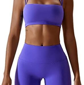 ABOCIW Workout Sets for Women 2 Piece Twist Front Halter Sports Bras High Waist Booty Shorts Exercise Gym Yoga Outfit