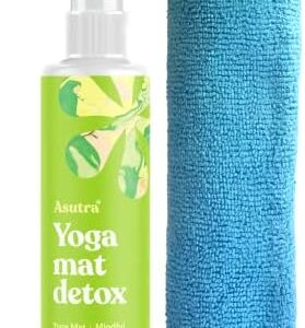 ASUTRA Organic Yoga Mat Cleaner (Mindful Lemongrass Aroma), 4 fl oz | No Slippery Residue | Cleans, Restores, Refreshes | Comes w/Microfiber Towel | Deep-Cleansing for Fitness Gear & Gym Equipment