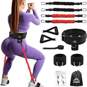 ATENTO 12 Pcs Set Resistance Bands for Legs and Butt, Fitness Elastic Band with Handles,Gym Belt, 4 Pcs Workout Band for Women & Men, Leg Day, Full Body Routine Exercise with Door Anchor, Ankle Strap