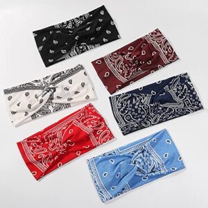 Artilady 6 Pack Wide Boho Headbands for Women - Soft Yoga Elastic Hair Bands for Girls Workout Running Sport Headwrap Non-slip Breathable (Leaf Pattern)