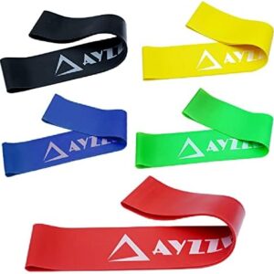 Ayzzel Resistance Exercise Fitness Loop Bands [Set of 5] for Rehabilitation Stretching Strength Training Muscle Toning Physical Therapy Abs Workout Training Pilates Flex Booty Glutes Yoga Squat Gym