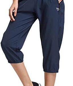 BALEAF Women's Lightweight Capri Jogger Hiking Shorts Running Capri Pants Quick Dry UPF 50+ Zipper Pockets