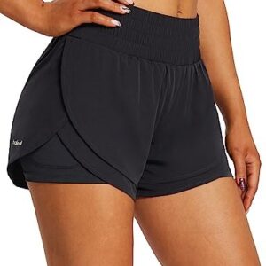 BALEAF Women's Workout Running Shorts 2 in 1 Spandex High Waisted 3" Athletic Shorts with Liner Pockets