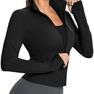 BALEAF Women's Workout Zip Up Cropped Jackets Soft Athletic Running Gym Yoga Track Jackets with Thumb Holes