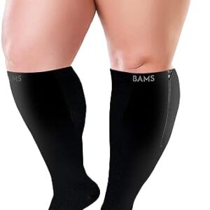 BAMS Plus Size Zipper Compression Socks Wide Calf XL XXL XXXL – Graduated Viscose from Bamboo Knee-High Support Easy-on/ Easy-off