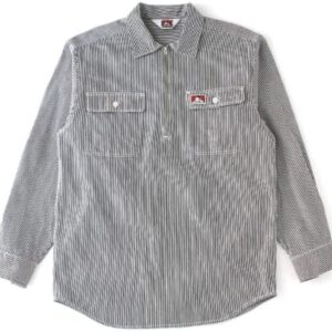 Ben Davis Men's Long Sleeve 100% Cotton Half-Zip Hickory Stripe Work Shirt with 2 Front Pockets