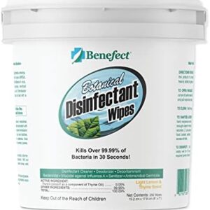 Benefect Botanical Disinfecting Wipes - (250 Wipe Count) Natural, No Residue - Antibacterial Disinfectant, Multi-Surface Cleaning and Sanitizing Wipes