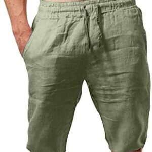 Big and Tall Men's Linen Shorts 2023 Causal Elastic Waist Drawstring Summer Beach Shorts Classic-Fit Flex Pants