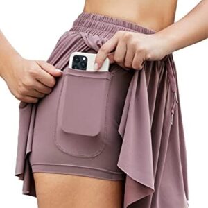 Bloggerlove 2 in 1 Flowy Running Yoga Shorts for Women Gym Fitness Workout Athletic Spandex Shorts with Pocket