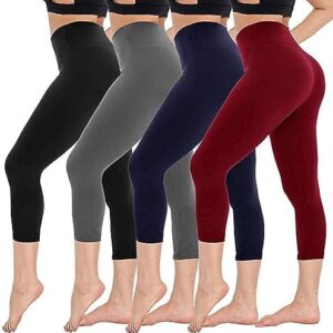 CAMPSNAIL 4 Pack Capri Leggings for Women - High Waisted Capris Soft Tummy Control Yoga Pants Workout Tights