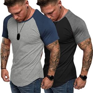 COOFANDY Men's 2 Packs Gym Muscle T Shirts Fitness Workout Baseball Tee Shirts